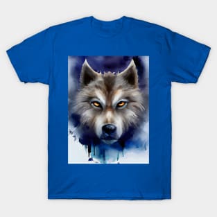 Menacing Wolf Face Watercolor Illustration T-Shirt